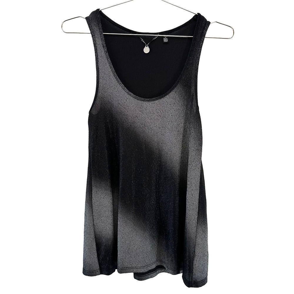 BKE BOUTIQUE Metallic Coated Ombre Tank Top • XS • black,‎ gray